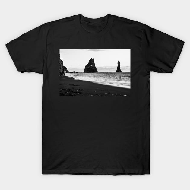 Reynisfjara Beach, Iceland B&W T-Shirt by Kate-P-